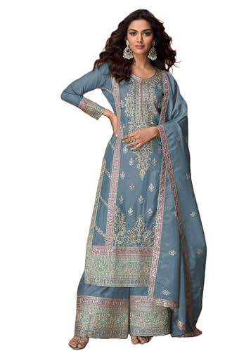 Sharara indien organza Simar Silk vêtement traditionnel brodé de cérémonie pour femme