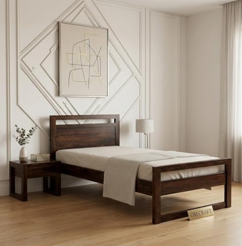 Image of Solid Sheesham Wood Bed 6.5X3 ft Single Bed Without Storage for Bedroom - Single Cot Wooden BedSingle Size for Living Room Guest Room - 12 Month Warranty (Walnut Finish)