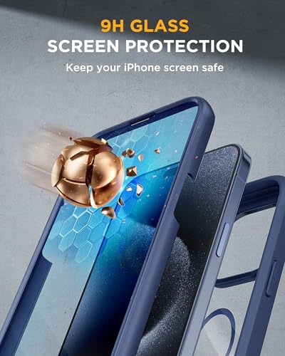 Image of Miracase Magnetic for iPhone 12 Pro Max Case [Compatible with MagSafe] Full-Body Phone case with Built-in Glass Screen Protector& Camera Protector, Military Drop Proof 12 Pro Max Cover, Blue