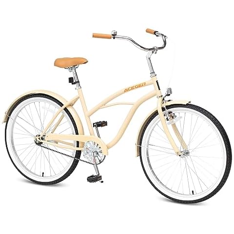 ACEGER 24 26 Inch Girls Beach Cruiser Bike for 10+ Years, Single Speed and 7 Speed, Kids Hybrid Bicycle, Hi-Ten Steel Frame with Adjustable Handlebar and Saddle, Multiple Colors Cover