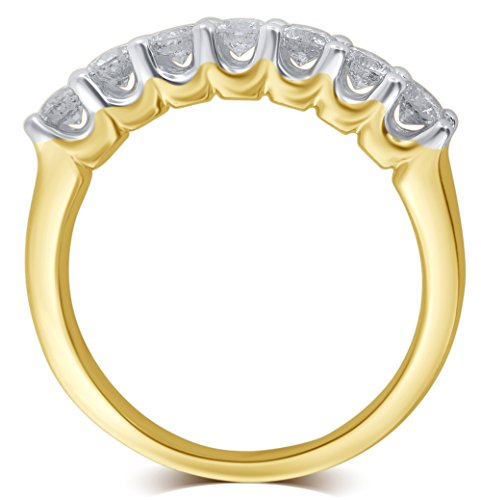 7 Stone Anniversary Band Ring (I-J, I2-I3) 10K Solid Gold Prong Set 0.75 Carat Round-cut Diamond Ring Fine Jewelry for Women (White & Yellow Gold)3
