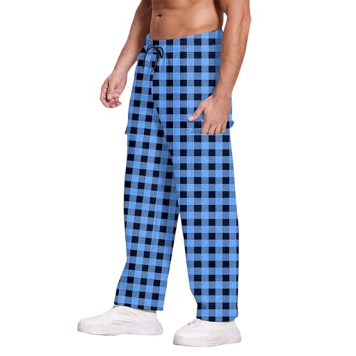 Men Plaid Pants Elastic Waist Drawstring for Men Pajama Fit Comfy Bottom Stretch Breathable Trousers Classic2
