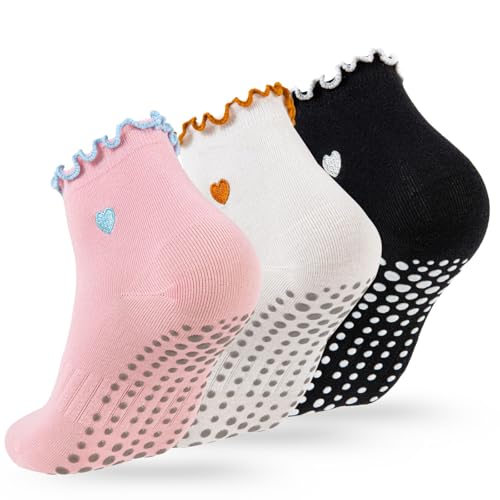 Image of Soxbang 3 /6 Pairs Cute Pilates Socks with Grips,Yoga Socks Barre Sock Non Slip Grip Embroidery for Barre Ballet Workout