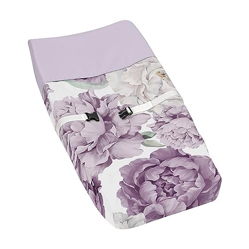 Image of Sweet Jojo Designs Lavender Purple Boho Shabby Chic Floral Girl Baby Changing Pad Cover Infant Newborn Diaper Table Change Mat Sheet Lilac Violet Ivory Bohemian Vintage Garden Watercolor Flower Nature