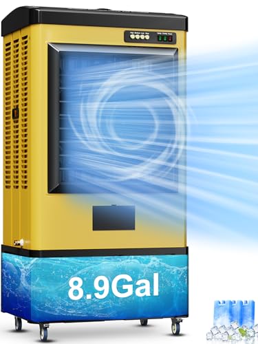 Image of Uthfy 2700 CFM Swamp Cooler, 36IN Evaporative Air Cooler with 8.9 Gal Water Tank, 3 Speeds, 120Oscillation, 3 Ice Packs, Outdoor Garage Air Conditioner for Patio, Yard, Factory