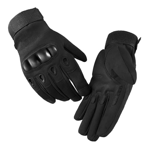 Taktische Handschuhe, Motorradhandschuhe Herren Vollfinger Militär Kampfhandschuhe mit Hartknöchelschutz, Security Handschuhe für Motorrad Motocross Bushcraft Motorrad Jagd (XL, Schwarz)