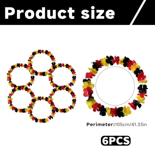 6 Stück Deutschland Fanartikel Blumenkette,Deutschland Blumenkette Hawaii Ketten Hawaiikette in Schwarz, Rot,Gelb Deutscher Uropameisterschaft Deko Nationalmannschaft Fanpaket für Fußballpartys