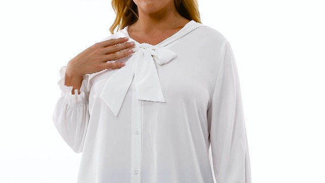 Plus Size Bow Tie Neck Vintage Blouse for Women Button Down Shirts