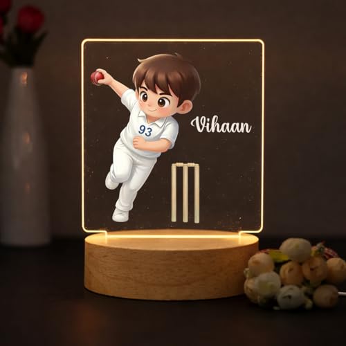 Image of SNAPTRAP LED Name Light Customized | Personalized Cricket Acrylic Lamp for Boys, Kids & Men | Custom Name Cricket Night Light | One Day & Test Cricket Jersey Designs | USB Room Decor Gift
