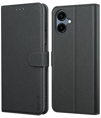 Leacckl Handyhülle für Samsung Galaxy A06 Hülle Premium PU Leder Brieftasche Stoßfeste [Kartenfächern] Schutzhülle Klapphülle Flip Case Schwarz