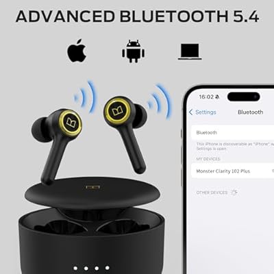 Monster Clarity 102 Plus Wireless Earbuds, Bluetooth Headphones with HiFi Stereo, 4 ENC Mic for Crystal Clear Call, 30H Playtime, Type-C Charging, IPX6 Waterproof in-Ear Ear Buds for Sports (Gold)