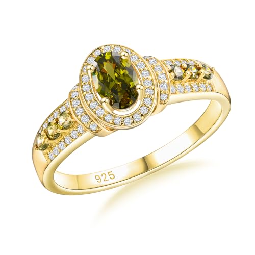 DAYBYDAY Birthstone Rings for Women 925 Sterling Silver/Yellow Gold Plated Gemstome Oval Engagement Promise Rings Size 6-10