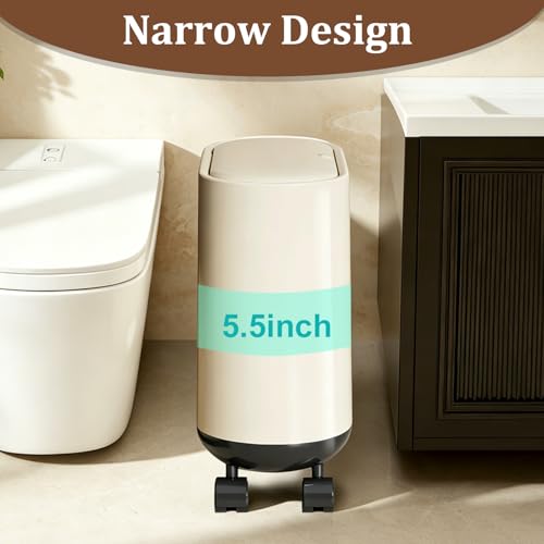 Bote de basura para baño con ruedas y tapa 2.6 galones miniatura 4