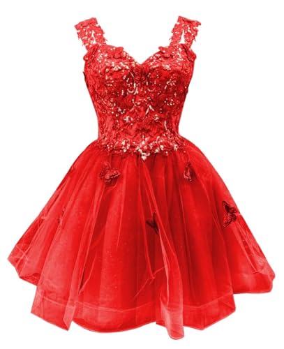 Image of Youjiayi 3D Butterfly Short Homecoming Dresses for Teens Off Shoulder DAMA Dresses for Quinceanera Glitter Sequin Prom Dress