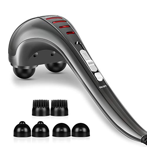 Image of HANGSUN Handheld Back Massager for Pain Relief, Electric Double Head Percussion for Neck, Shoulder, Leg, Foot, Body Muscle Relaxation, Deep Tissue Massager MG460, Corded, 2.3 lbs, Metallic Gray