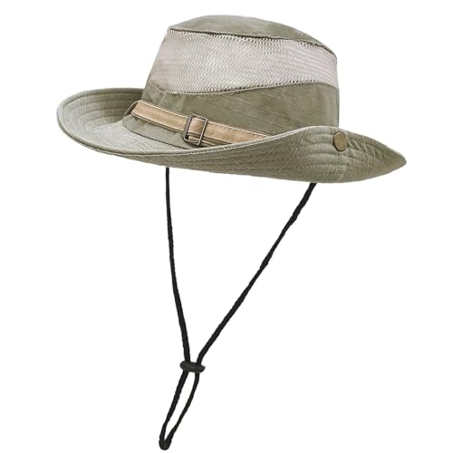ehsbuy Sonnenhut Herren Atmungsaktive Mesh Safari Fischerhut Faltbare Breite Krempe Sommerhut Cowboy Stil Einstellbare Boonie Bucket Hat für Wandern Reise Outdoor