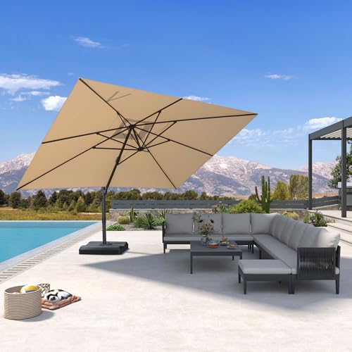 PURPLE LEAF 10' × 13' Patio Cantilever Umbrella Outdoor Rectangle Adjustable Offset Umbrellas with 360-degree Rotation and 8 Heavy Duty Metal Ribs for Garden Deck Pool Beige — view 2