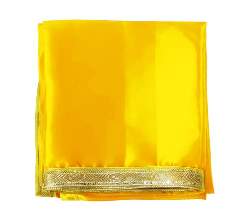 Image of Pooja Cloth for Mandir | Pooja Aasan Cloth for Mandir | Chowki Mat for Puja Table & Home Temple | Decorative Yellow & Orange Puja Kapda (1 Meter)