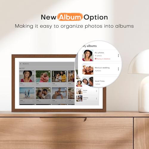 Image of Digital Picture Frame, 15.6 Inch Frameo Digital Frame WiFi Large Display | 1920*1080 IPS FHD Touchscreen, 32GB, Wall-Mountable, Share Picture Video, Electronic Photo Frame, Mom Gifts, Teak Woodgrain