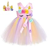 Tutu Dreams Fairy Princess Flower Girl Dress for Toddler Girls 1-6 Years Ruffle Tulle Dresses (3-4 Years, Pink Unicorn)