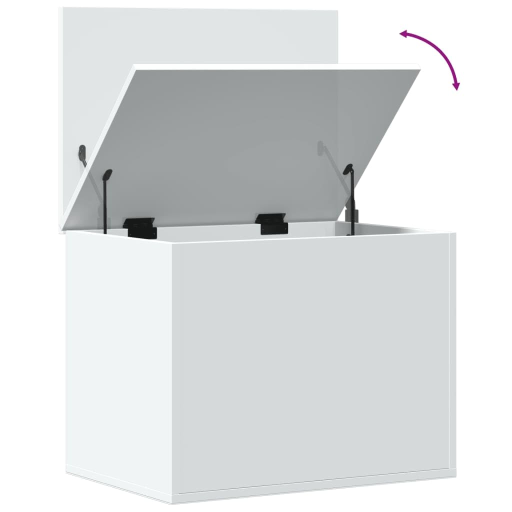 Baúl almacenaje blanco 60 cm, madera ingeniería resistente humedad. Amplio espacio ropa, mantas, juguetes. Tapa con elevación gas, uso como mesa centro. Fácil montaje, carga 125 kg. Versátil salón, do