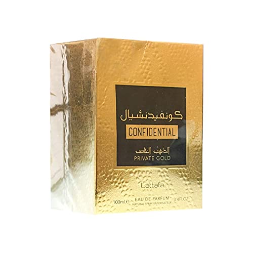 Lattafa Perfumes Confidential Private Gold Edp - Eau De Parfum 100Ml (3.4 Oz) | Long-Lasting Spray | Gold Bottle I By Lattafa #TOP2