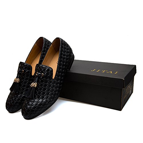 Men's Vintage Velvet Embroidery Noble Loafer Shoes Slip-On Loafer Smoking Slipper Tassel Loafer, Black/01, 10.5 Us #TOP6