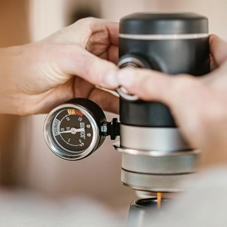 WACACO Picopresso Bundle: Portable Espresso Maker (with Protective Case) + Pressure Gauge Pro-Level Manual Travel Coffee Machine for Ultra-Fine Grind, Precision Pressure Monitoring