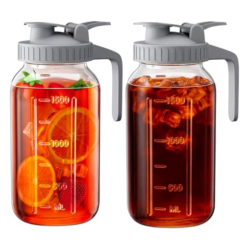 OneDream 2 Pack Mason Jar Pitcher, 64 oz Glass Pitcher ...