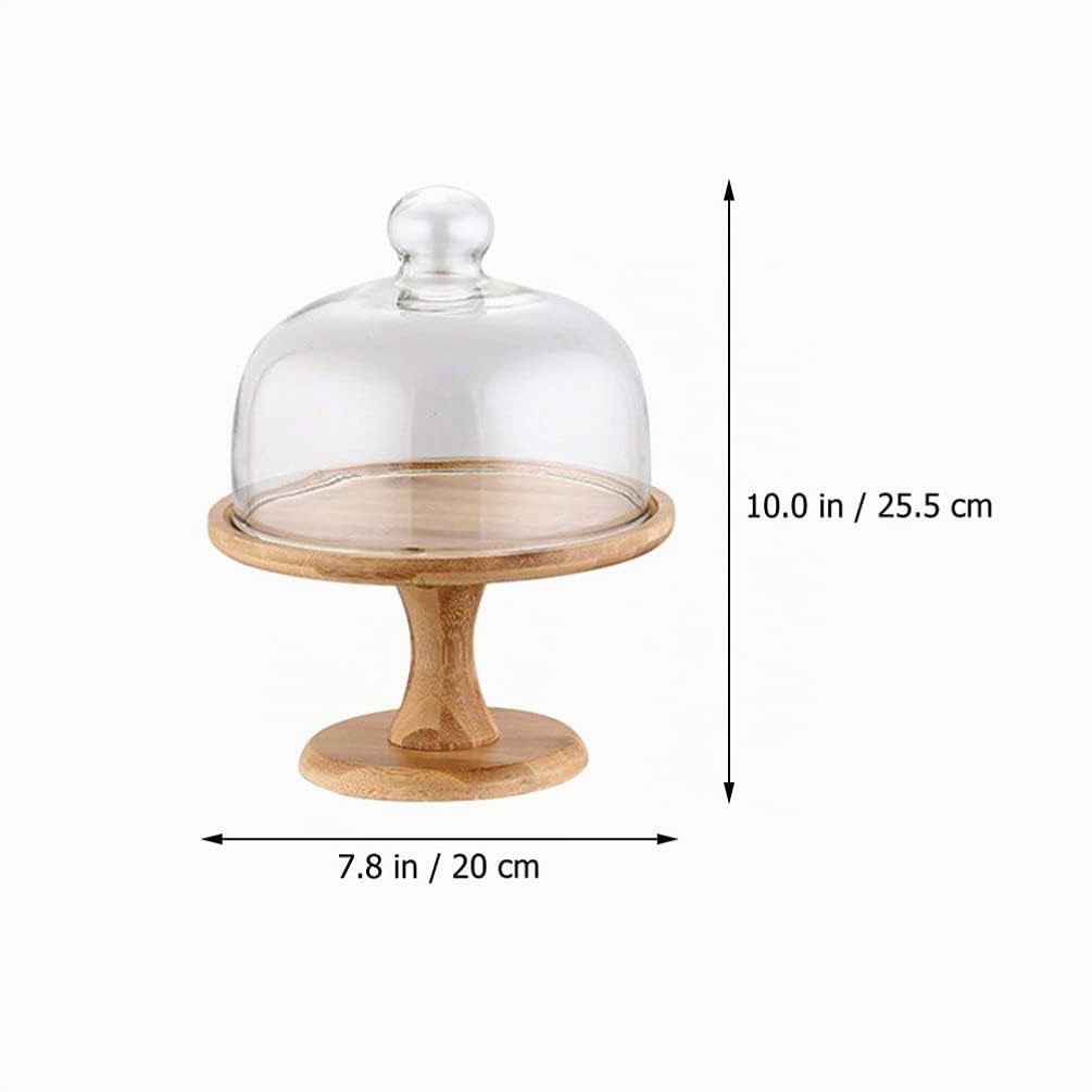 Gâteau Stand avec en Bois Pieds Assiette À Gâteau Serveur avec Cloche De Verre Vitrine Cupcake Dessert Plateau Plateau pour Le Fromage Pâtisseries 255Mm