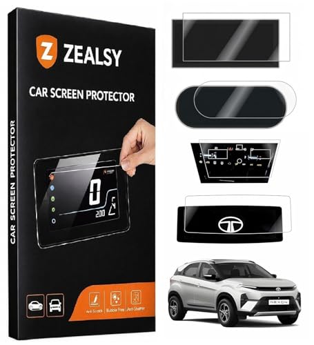 Image of Compatible For Tata Nexon EV Screen Guard | 10 Inch Infotainment Display / 7 Inch Instrument Cluster /Steering /AC Console FEARLESS | 2025-2026 Facelift Protector (10 Inch + 7 Inch Pack OF 4)