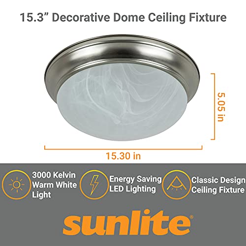 Sunlite 50136 Led 15.3-Inch Flush Mount Ceiling Light Fixture, 23 Watts (100 Watt Equivalent), 25,000 Hour Life Span, 3000K Warm White, 90 Cri, Brushed Nickel Finish, Alabaster Glass Dome, Indoor Use #TOP1