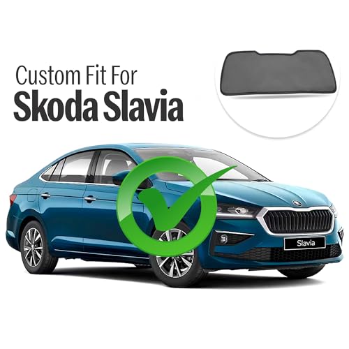 Image of Autofact Dicky Curtain for Slavia | Custom Fit Rear Windshield Sunshade | Foldable Mesh | Privacy & Cooling Car Accessory | Car Rear Sun Shade Heat Reduction UV Block Easy Install Durable Black Mesh