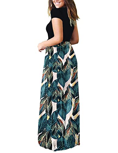 Image of MISFAY Women's Short Sleeve Maxi Dresses Long Casual Dresses with Pockets | Empire Elastic Waist, Crew Neck, Floor Length, Strentchy Flowy A Line Fit, Loose Plain Summer Outfits, Vacation Wear