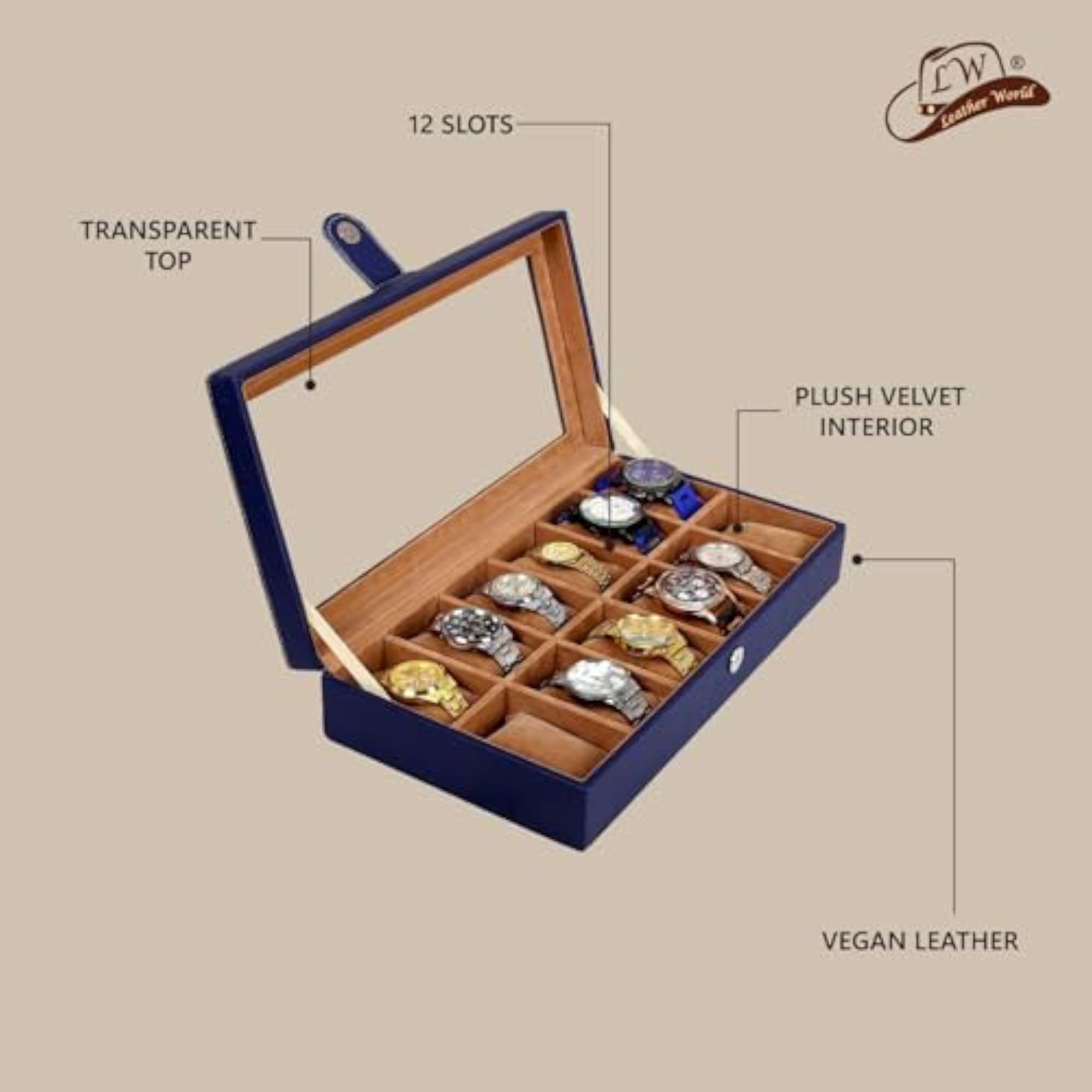 Watch Box Holder Organizer Case in 12 Slots for Watches
