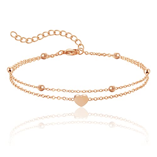 RWQIAN Bracelet de Cheville Réglable pour Femme en Acier Inoxydable Bracelet de Cheville Imperméable Bijoux de Cheville Or rose(Longueur de Cheville 20+5cm)