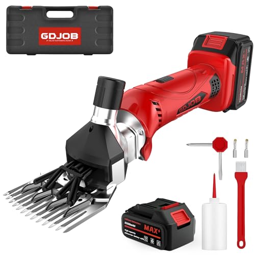 GDJOB Cordless Sheep Shears 300W Lithium Battery Wireless Sheep Shears for Dogs Goats Cattle Farm Livestock Pet Sheep Clippers with 2 Lithium Batteries