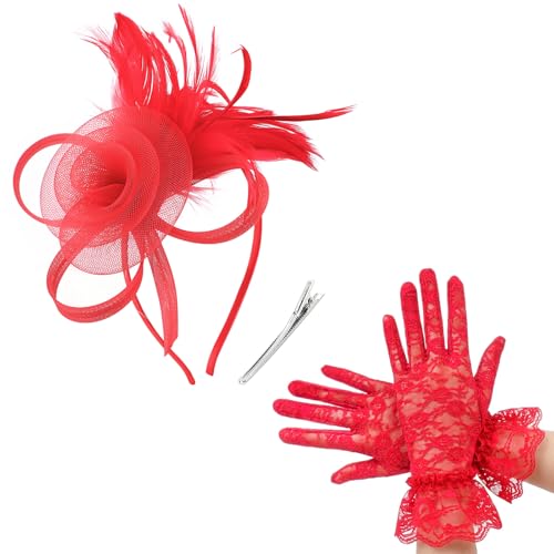 Image of DRESHOW Fascinators Hats for Women Tea Party Fascinator Hats Vintage 50s Headwear Cocktail Wedding Church Derby Hat