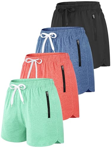 Resinta 4 Pack Girls Athletic Shorts Dry-Fit Soccer Running Shorts for Kids Workout Gym Active Apparel with Zipper Pockets