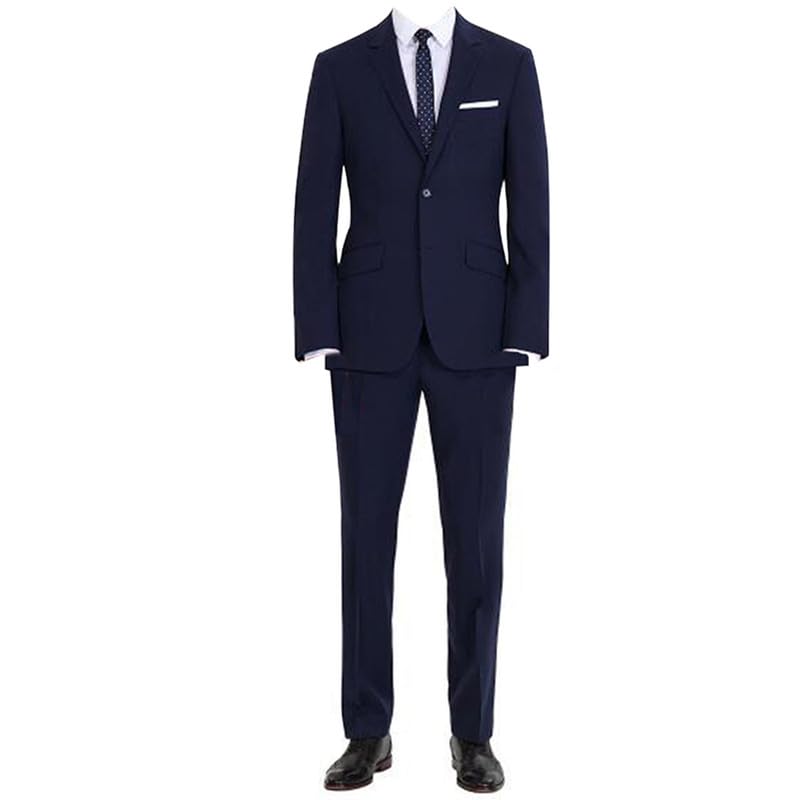 HBDesign 2 Piece 2 Button Flat Collar Casual Navy Blue Suits(Jacket+Pants)