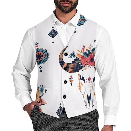 Bulls Skull Mens Slim Fit Suit Vest Dress Waistcoat Casual Business Vest