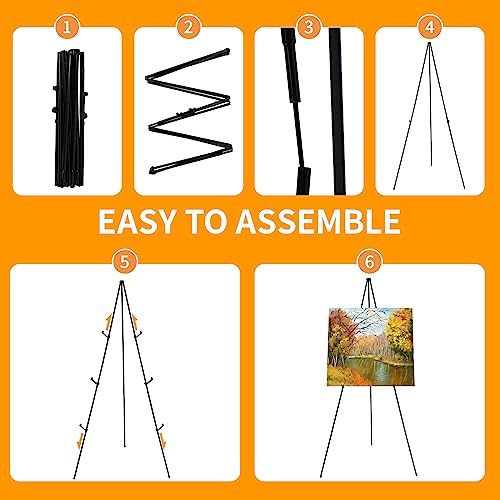 Jr-Mov 63" Easel Stand, Portable Metal Art Easels For Display With Tripod Base, Adjustable Folding Instant Floor Canvas Painting Easel For Wedding Sign Poster Show, Black (3 Pack) #TOP5