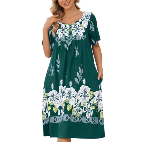 Image of House Dresses for Women with Pockets Mumu Dresses Short Sleeve Moo Moos for Women Nightgown Duster Lounge Dress S-3XL