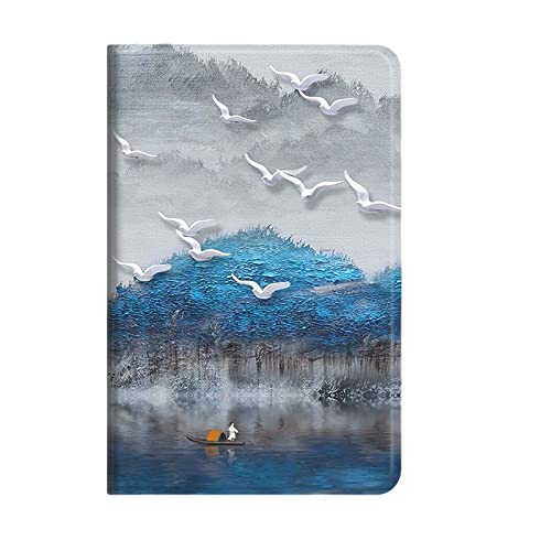Für Kindle Voyage 7. Generation Hüllen Und Hüllen - Dünnste Und Leichteste Hülle,Hülle Für Kindle Voyage (2014) Mit Auto-Wake-Sleep-Funktion/Abstrakter Chinesischer Reiher Blauer Wald,Wie Abge Cover
