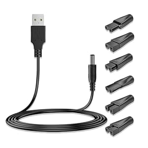 Electric Shaver Charger Kit 7Pcs - Universal USB Replacement Charger Cable with 6 Adapters & 5V Power Cord for Beard Trimmers,Hair Clippers,Razors Travel Ready,Compatible with Braun,Remington