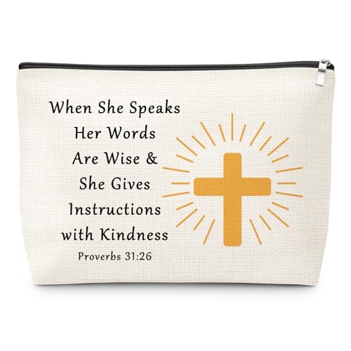 Christian Gifts for Women Faith Makeup Bag Religious Spiritual Gift Daily Encouragement Gifts for Women Mom Daughter Sister Friend Grandma Bible Verse Easter Valentines Mothers Day Gift Cosmetic Bag