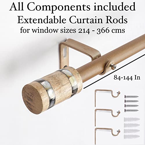Image of The Decor Mart 52 inch to 144 inch Extendable Curtain Rod |1 inch Curtain Rods for Door & Windows Adjustable Iron Telescopic Drapery Bar with Wood Blend Finials | Wooden Finish