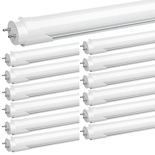 JESLED T8 4FT LED Type A+B Tube Light Bulbs, 24W 5000K, 3000LM, Plug and Play or Ballast Bypass, 4 Foot LED Flourescent Replacement Tubes, Dual-end Powered, Frosted, Garage Warehouse Lights(12 Pack)