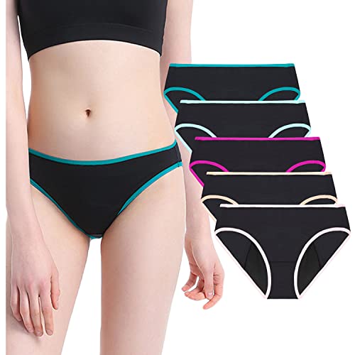 Neione Perioden Unterwäsche Periodenunterwäsche Menstruation Unterhosen Damen Bikinislips 5er-Pack Schwarz XXL Große Größen