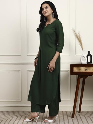 Image of idaLia Rayon Solid Straight Brown Kurta Set for Women with Palazzo 3 /4 Sleeve, Round V Neck Designer Kurta with Palazzo Pant Set